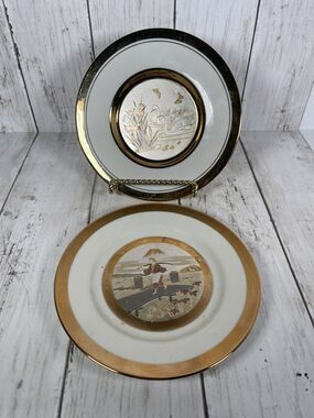 The Art Of Chokin Gold Edged Plate Etching Swans 2 Plates